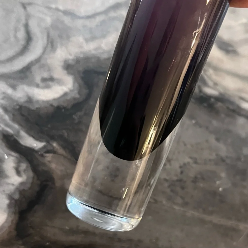 Hand Blown Polish Amethyst Purple Cylinder Vase Clear Bottom 8 1/2”
